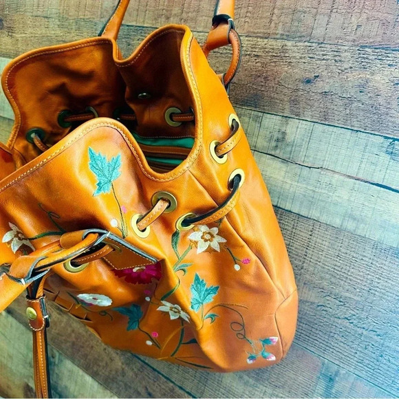 Luana Floral Embroidered Italian Leather Tote - Picture 5 of 13